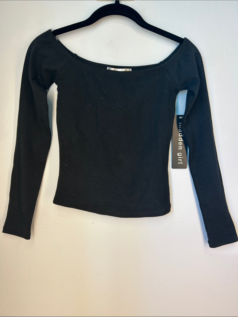 Madden Girl Black Off-Shoulder Long Sleeve Top